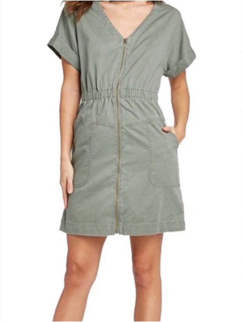 Universal Thread Olive Green Full Zip Front Utility Mini Dress - Size Medium - Picture 3 of 8